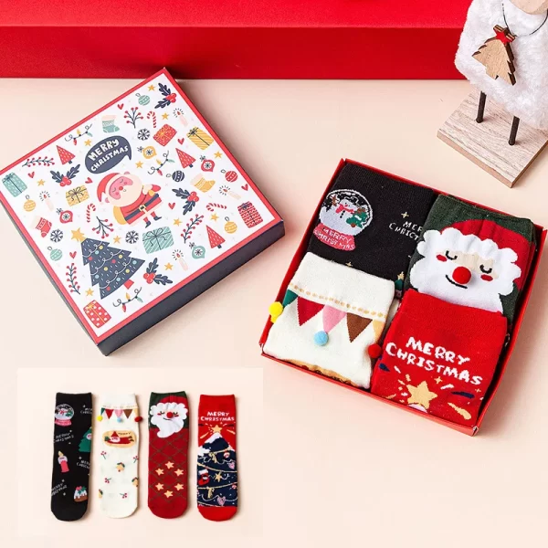 Christmas Tree Santa Quarter Socks Box for Women