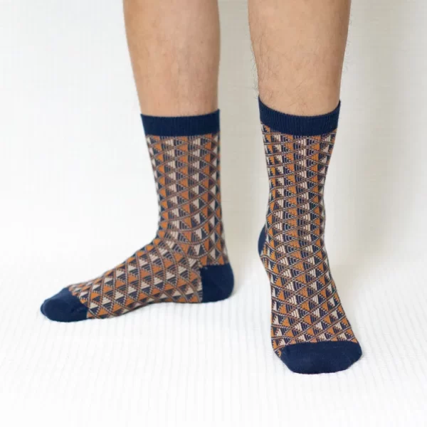 Dark Blue Mini Diamond Quarter Combed Cotton Socks for Men