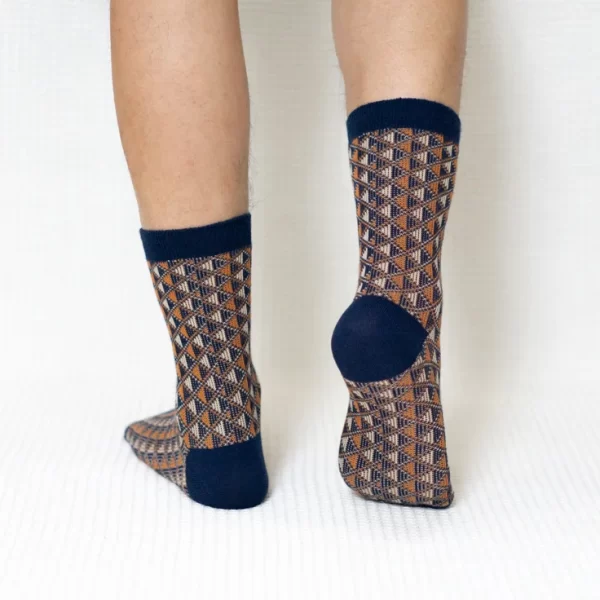 Dark Blue Mini Diamond Quarter Combed Cotton Socks for Men