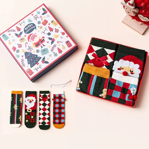 Gingerbread Santa Christmas Quarter Socks Box for Women