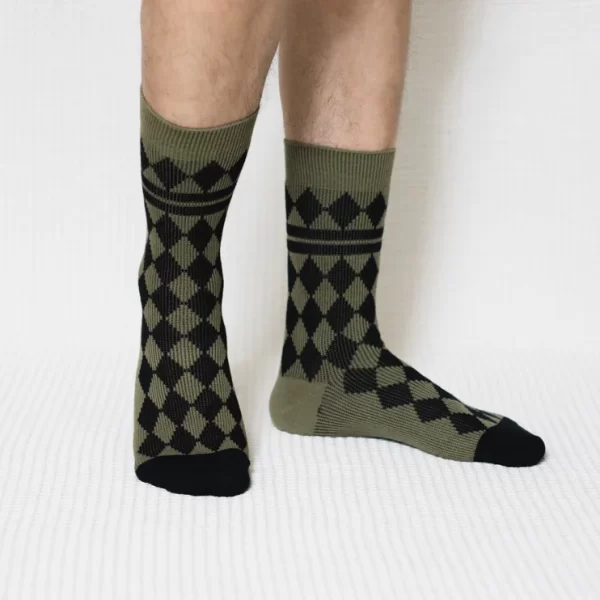 Green Black Diamond Quarter Combed Cotton Socks for Men