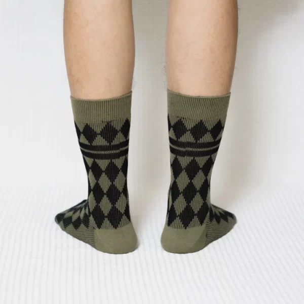 Green Black Diamond Quarter Combed Cotton Socks for Men