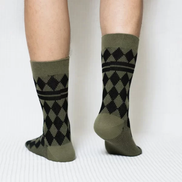 Green Black Diamond Quarter Combed Cotton Socks for Men