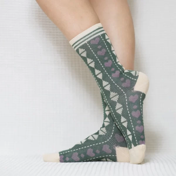 Green Heart Diamond Quarter Combed Cotton Socks for Women