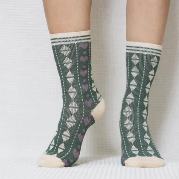 Green Heart Diamond Quarter Combed Cotton Socks for Women