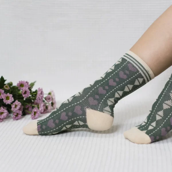 Green Heart Diamond Quarter Combed Cotton Socks for Women