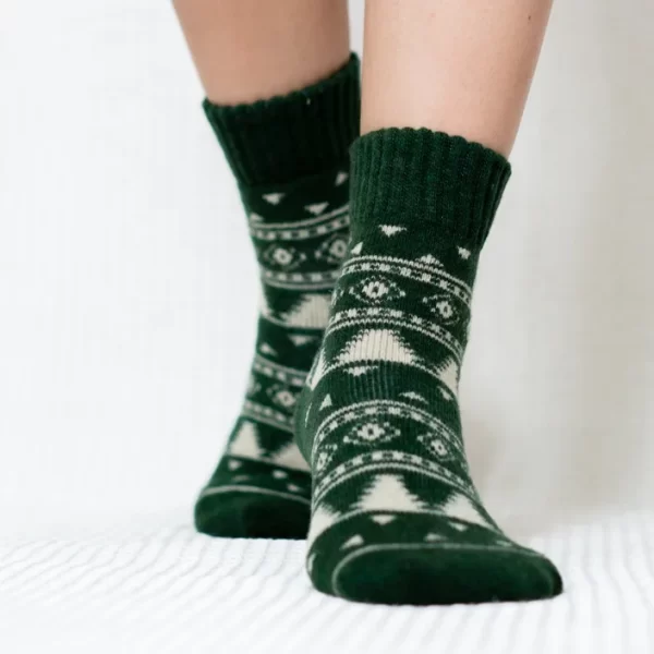 Green Tree Pattern Quarter Wool Socks for Women