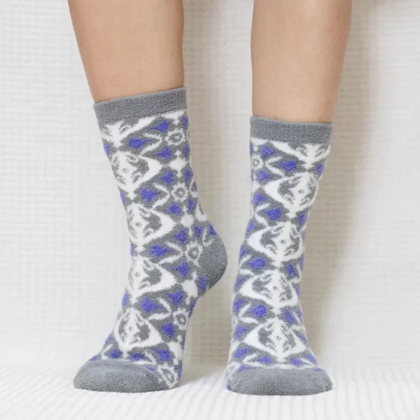 Grey Blue Snowflake Quarter Socks for Women