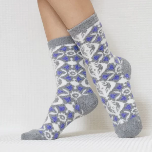 Grey Blue Snowflake Quarter Socks for Women