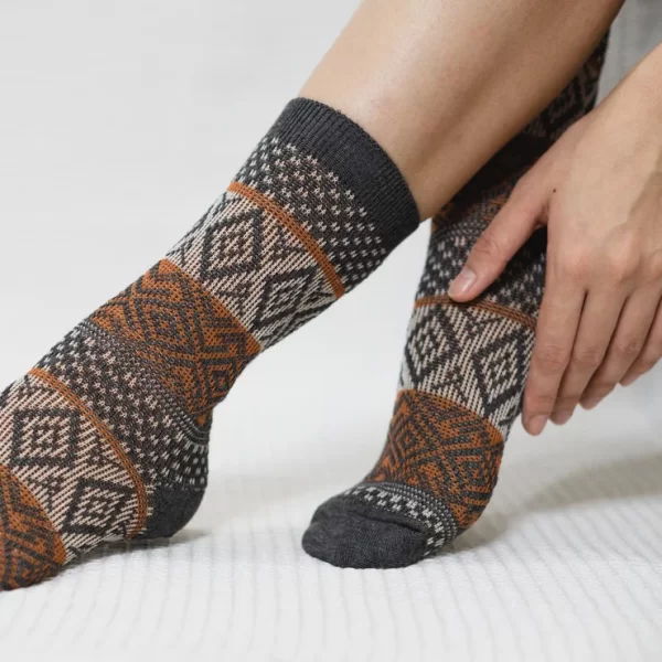 Grey Diamond Quarter Combed Cotton Socks for Women