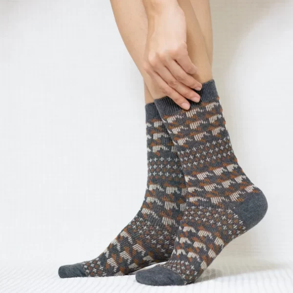 Grey Houndstooth Quarter Combed Cotton Socks for Women