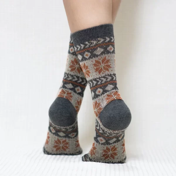 Grey Snowflake Quarter Combed Cotton Socks for Women