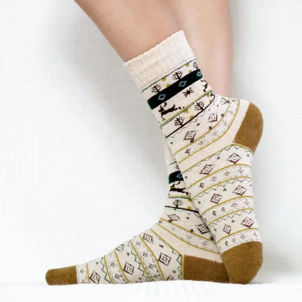 Khaki Reindeer Quarter Wool Socks for Women