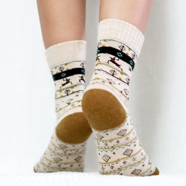 Khaki Reindeer Quarter Wool Socks for Women