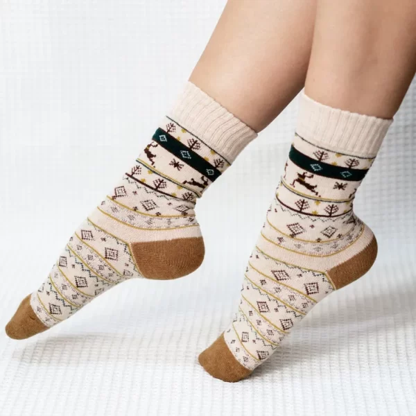 Khaki Reindeer Quarter Wool Socks for Women