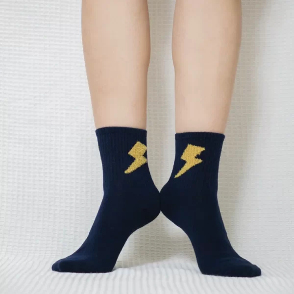 Navy Blue Lightning Quarter Combed Cotton Socks for women