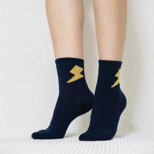 Navy Blue Lightning Quarter Combed Cotton Socks for women