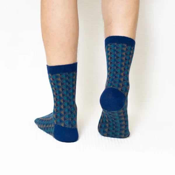 Navy Blue Mini Diamond Quarter Combed Cotton Socks for Men