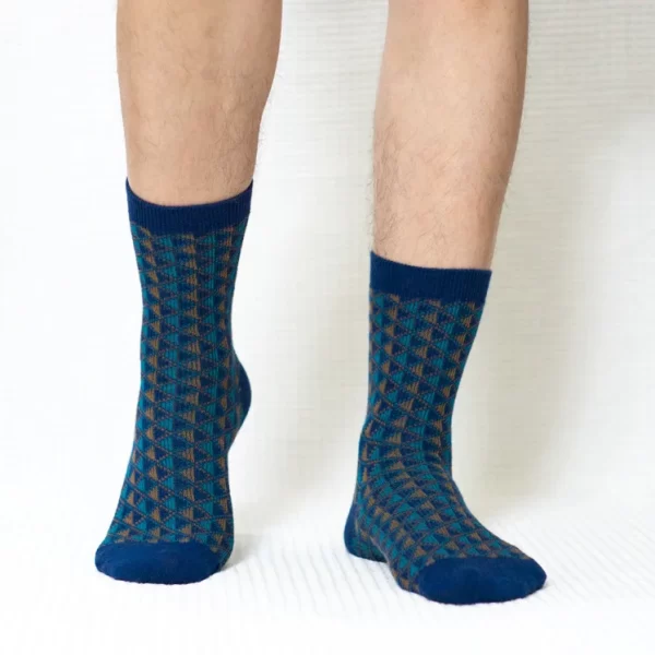 Navy Blue Mini Diamond Quarter Combed Cotton Socks for Men