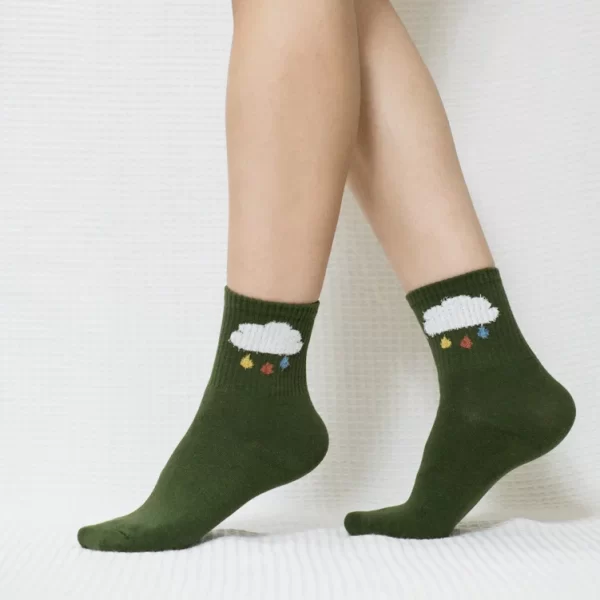 Olive Green Cloud Quarter Combed Cotton Socks for Women