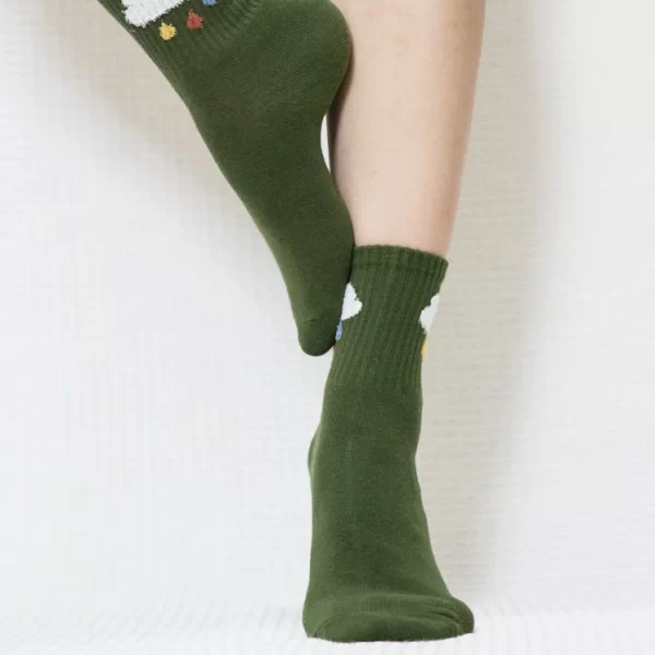 Olive Green Cloud Quarter Combed Cotton Socks for Women