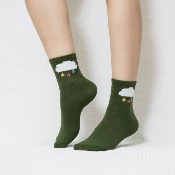 Olive Green Cloud Quarter Combed Cotton Socks for WomenOlive Green Cloud Quarter Combed Cotton Socks for Women