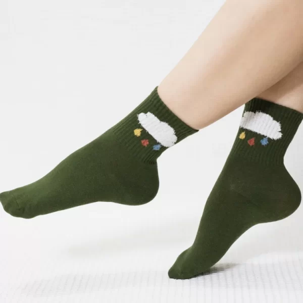 Olive Green Cloud Quarter Combed Cotton Socks for Women