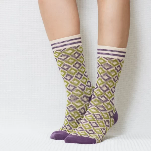 Purple Diamond Quarter Combed Cotton Socks for Women