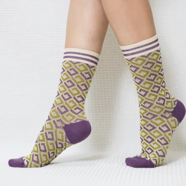 Purple Diamond Quarter Combed Cotton Socks for Women