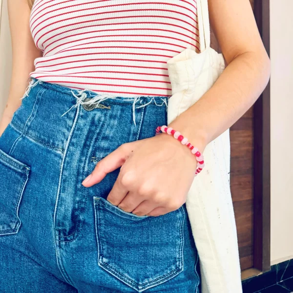 handmade daily wear white red bead bracelet