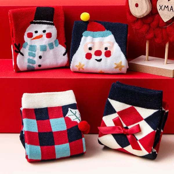 Snowman Plaid Santa Christmas Quarter Socks Box for Women