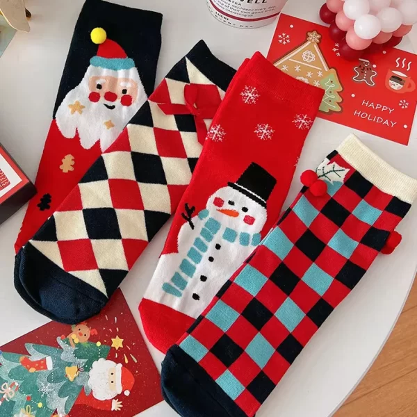 Snowman Plaid Santa Christmas Quarter Socks Box for Women