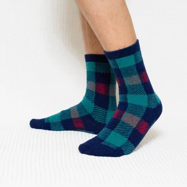 Teal Red Plaid Quarter Combed Cotton Socks for Men