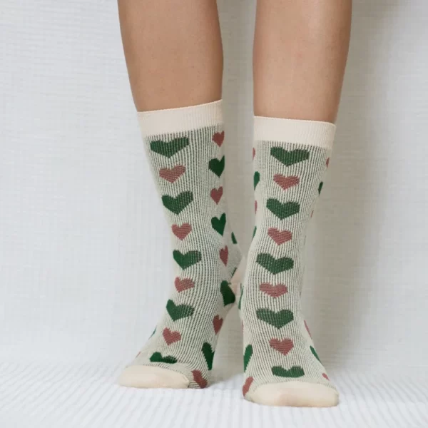 White Mixed Hearts Quarter Combed Cotton Socks for Women