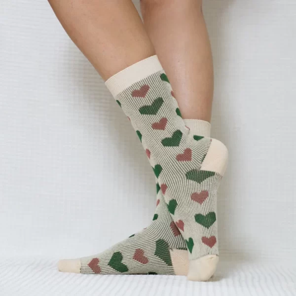 White Mixed Hearts Quarter Combed Cotton Socks for Women