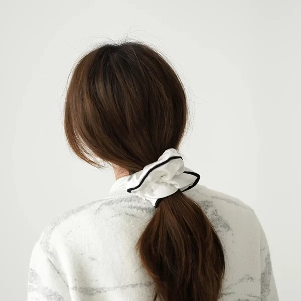 black white French-style silk scrunchie with contrast edge