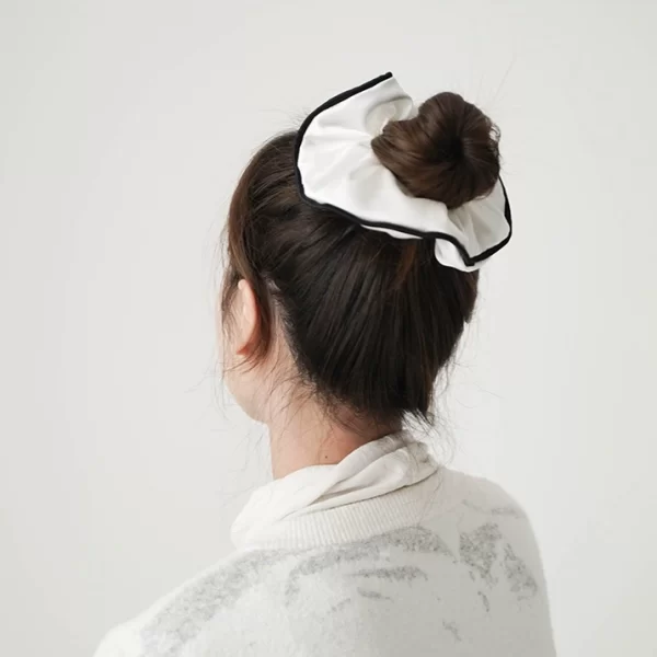 black white French-style silk scrunchie with contrast edge