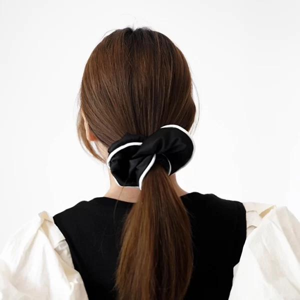 black white French-style silk scrunchie with contrast edge