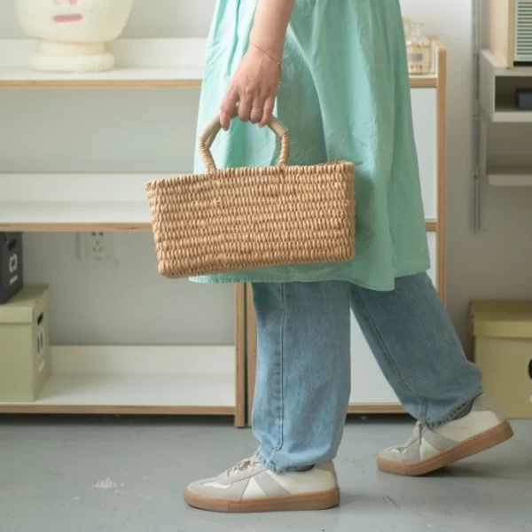 woven basket tote bag with zipper