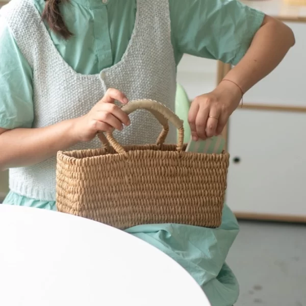 woven basket tote bag with zipper