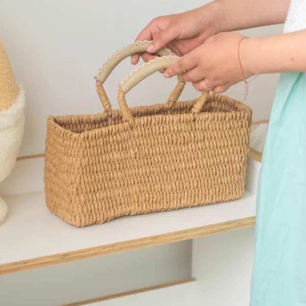 woven basket tote bag with zipper