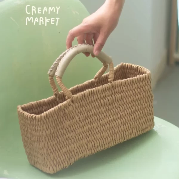 woven basket tote bag with zipper