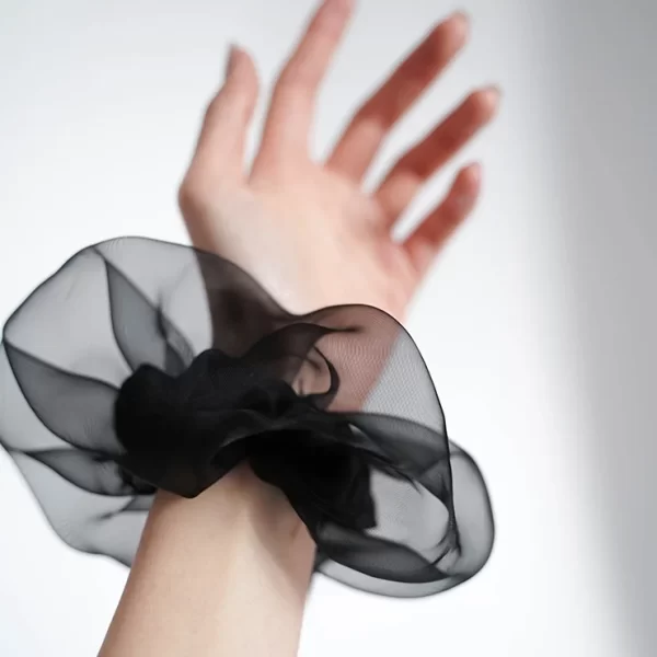 unique double layer black silk organza scrunchie