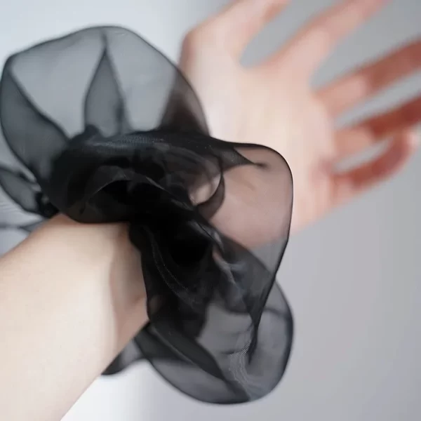 unique double layer black silk organza scrunchie