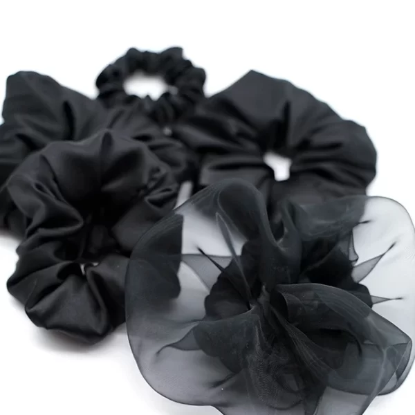 unique double layer black silk organza scrunchie