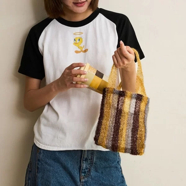 woven striped tote bag