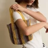 woven striped tote bag