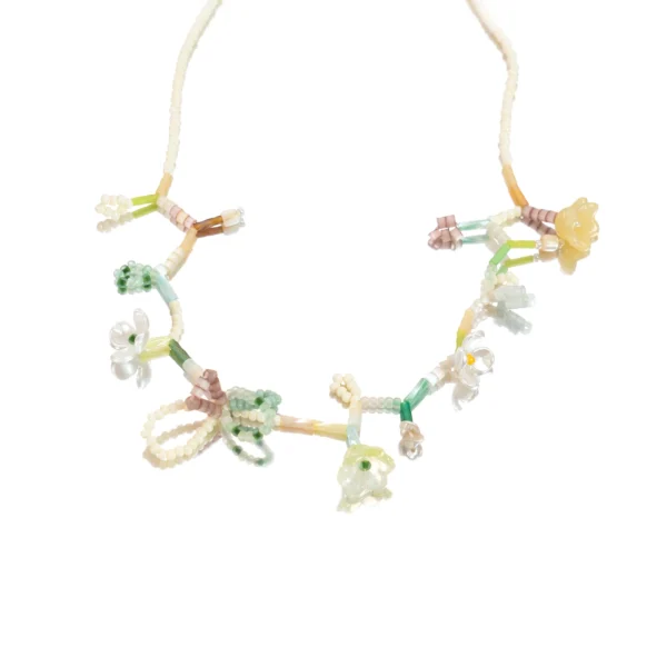 handmade dainty green flower bead necklace